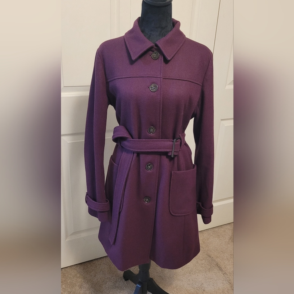 Banana Republic Wool Women's Purple/Magenta/Raspberey Belted Coat Size MEDIUM